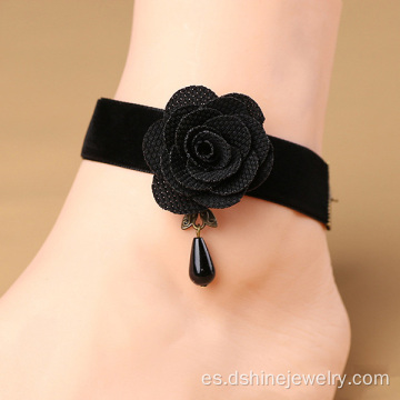 Pulsera de flor negra sexy encaje tobillera tobillo barato por mayor